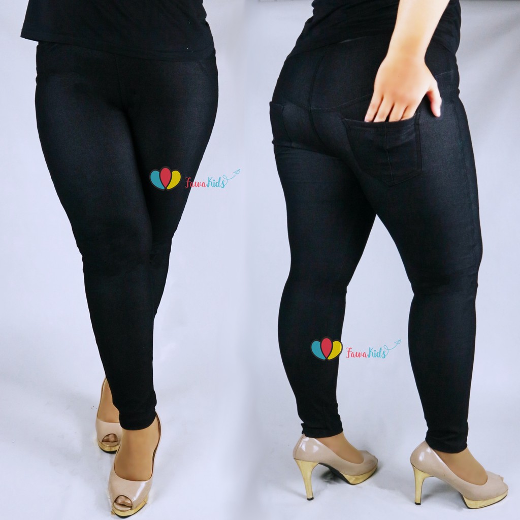 (DEWASA) Legging Jeans Kantong uk Jumbo fit to XXL / Celana Wanita Dewasa Jumbo Legging Polos