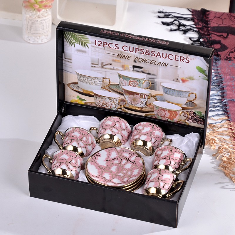 Harga Termurah - H892 (12 PCS) Cangkir & Piring Keramik European Style / Set Gelas Piring Kaca-6