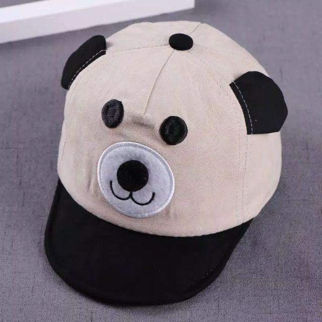 Topi anak bayi motif beruang lucu dengan bahan yang halus dan nyaman dipakai warna biru abu oren dan beige untuk anak usia 1tahun sampai 3 tahun topi baseball anak-Beruang Krem