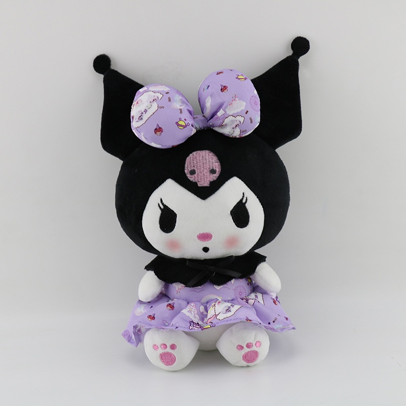 Mainan Boneka Stuffed Plush Kartun Sanrio Kuromi 25Cm Untuk Dekorasi Kamar Anak