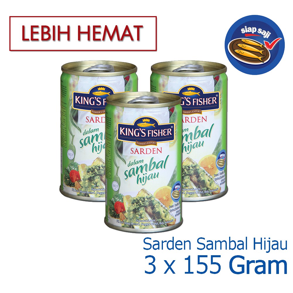 

MyHomey Paket 3 pcs Kings Fisher Sarden mini Sambal Hijau Makanan Kaleng 155g kings fisher