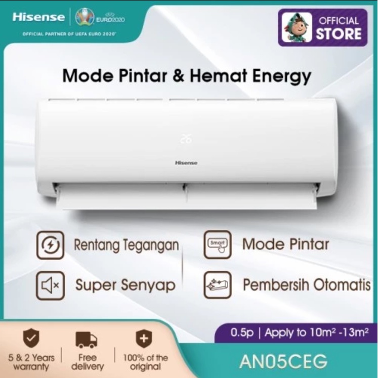 AC HISENSE 1/2 PK AN05CDG FAST COOLING R32 AC 1/2 PK MURAH AC HEMAT LISTRIK