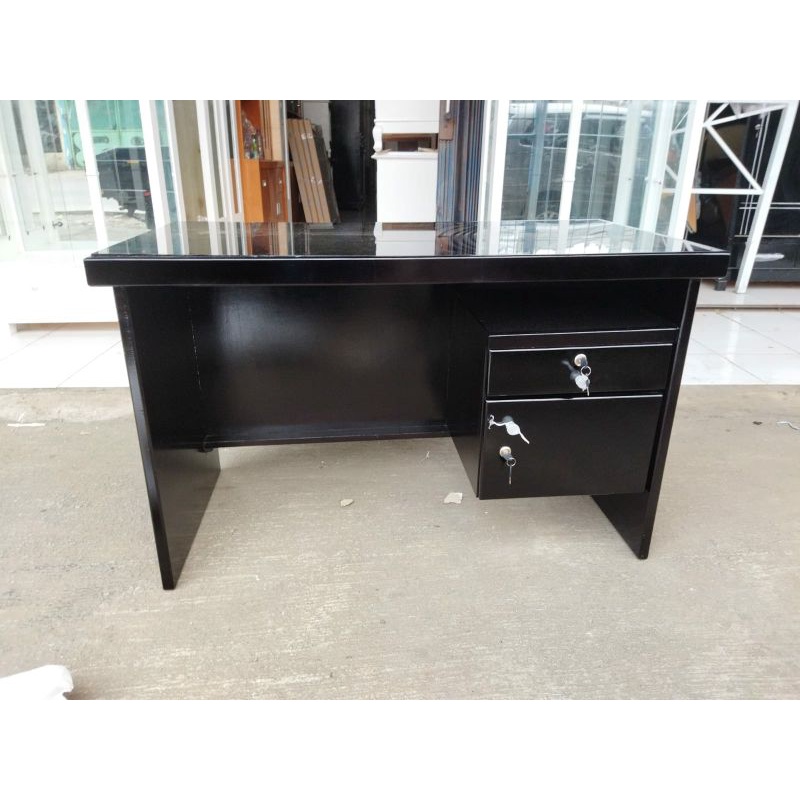 Meja Kantor Kayu Blockteak Papan Kayu Top Table Kaca Bukan Serbuk Setengah Biro Murah