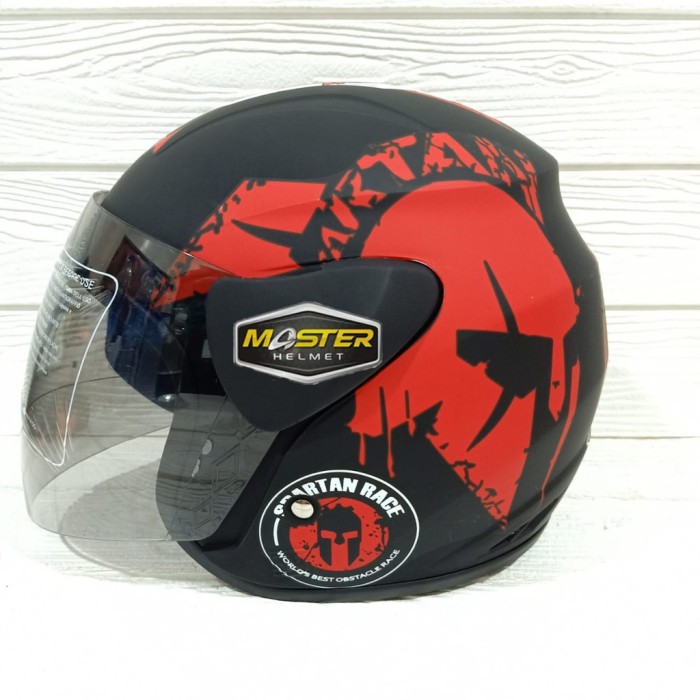 HELM HALFFACE EVOLUTION MOTIF SPARTAN RACE MIRIP GM EVO HELM DEWASA - BLACK RED DOFF