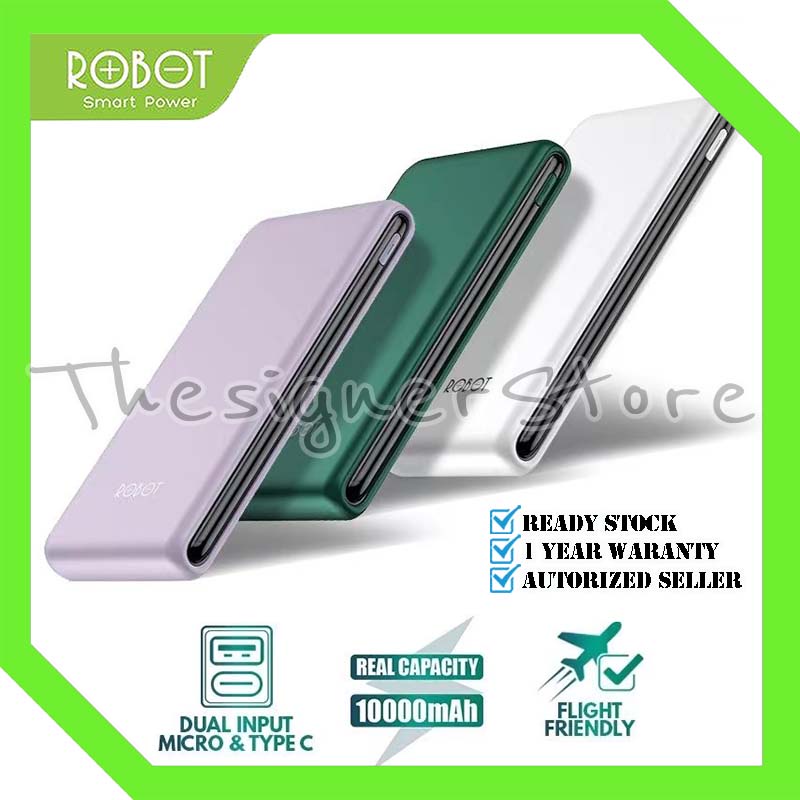 ROBOT RT180 PowerBank 10000mah 2.1A Dual Input Port Type C &amp; Micro USB Original Real Capacity - Garansi Resmi 1 Tahun