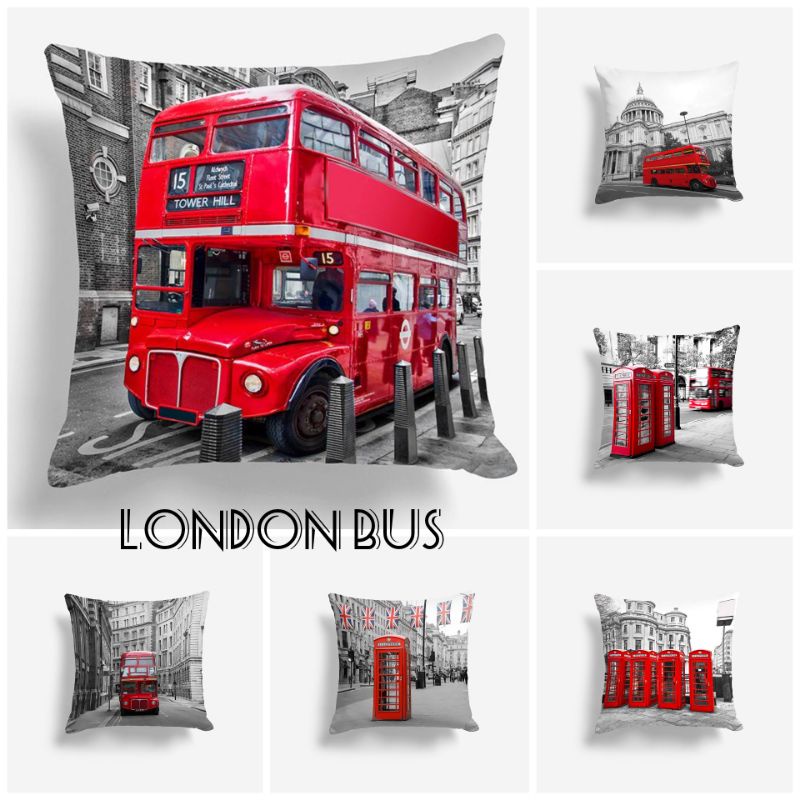 SARUNG BANTAL SOFA PRINT MOTIF RED LONDON BUS 40X40 CM