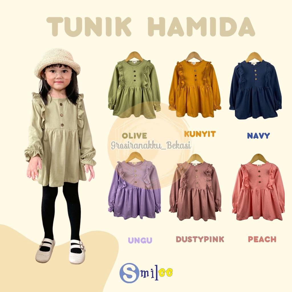 Tunik Anak Kaos Smilee Hamida Mix Warna 1-5Tahun