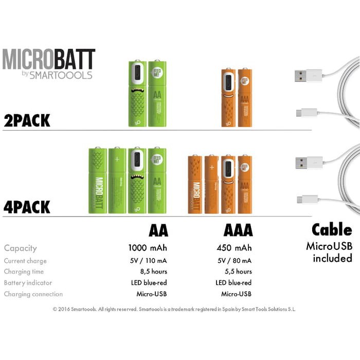 Baterai Cas AA MICROBATT Micro USB 1000mAh 2PCS