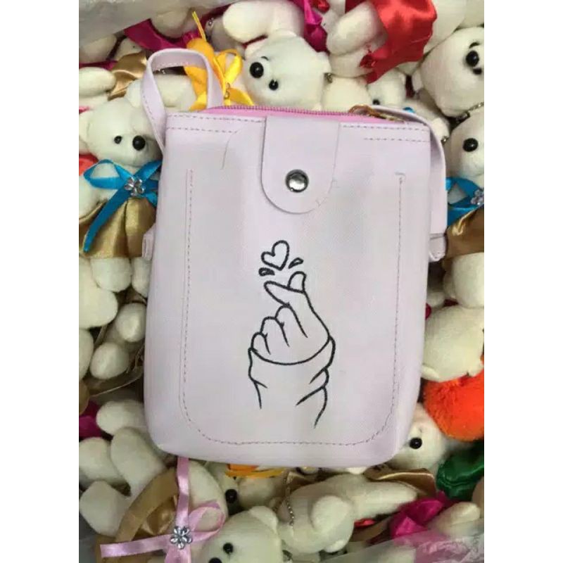 DOMPET HPO TERBARU MOTIF HAND LOVE-TERLOVE SARANGHEO mini bisa selempang masuk HP andro charger