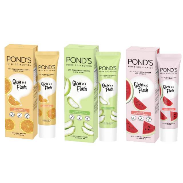 Ponds Juice Collection Glow in a Flash Gel Cream Moisturizer Day &amp; Night 20g | Watermelon | Orange | Aloe / Facial Foam