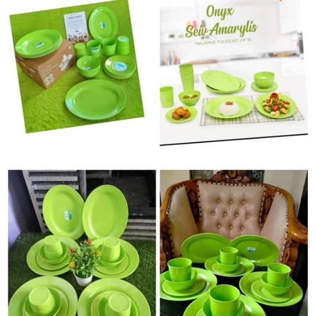 Alat makan melamine hijau cantik Onyx set amarylis