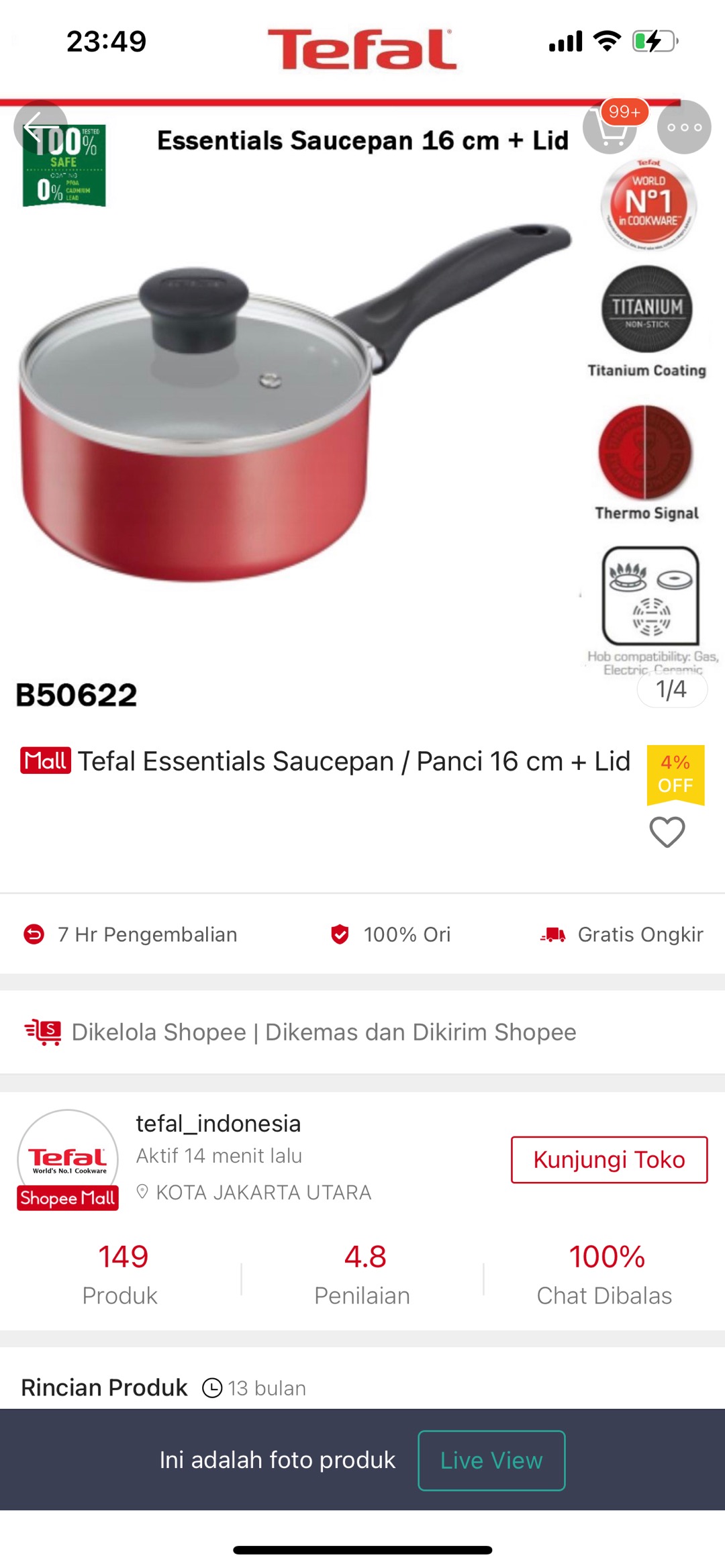 Tefal Essentials Saucepan / Panci 16 Cm + Lid