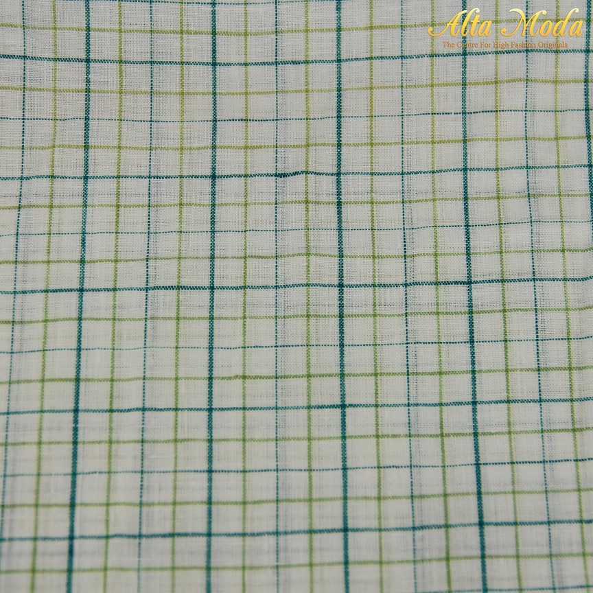 

Alta Moda Linen Shirting Putih Motif Kotak Garis Hijau (1M)