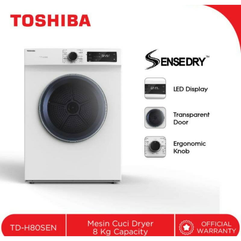 TOSHIBA TDH80SEN Dryer Mesin Pengering Baju Pakaian 8 Kg 2000 Watt TD-H80SEN