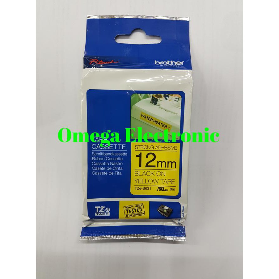 

Brother Label Tape Tze-S631 12Mm Black On Yellow Strong Adhesive S631