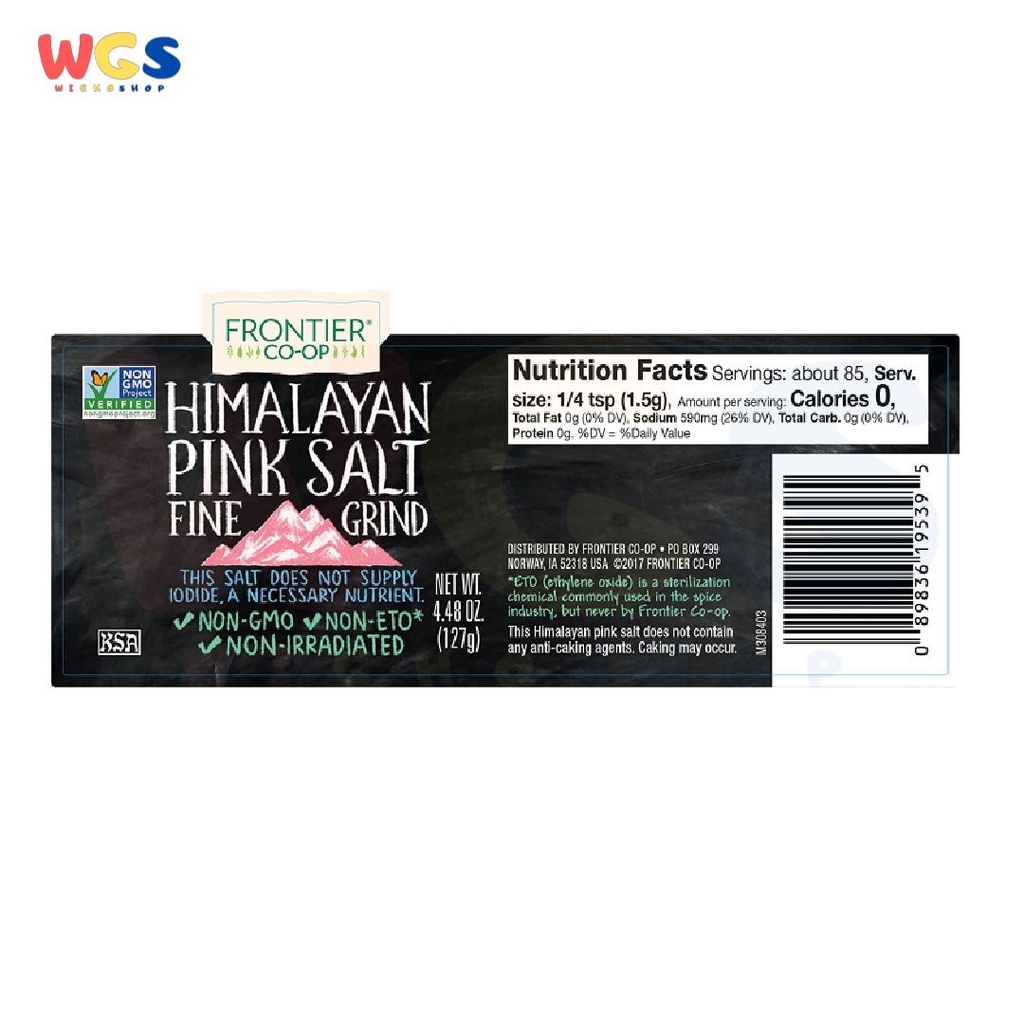 Frontier Natural Himalayan Pink Salt Fine Grind Non GMO 4.48oz 127g