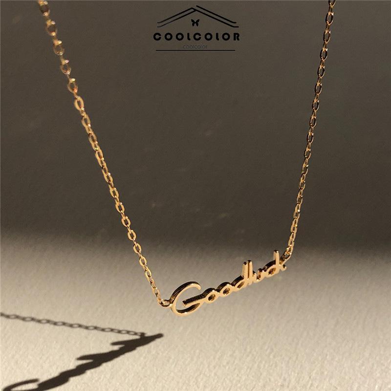 COD❤️Kalung Wanita Goodluck Pendant ins Style Simple Letter Clavicle Chain Impor Dari Korea Selatan Murah Wanita Aksesoris Fashion