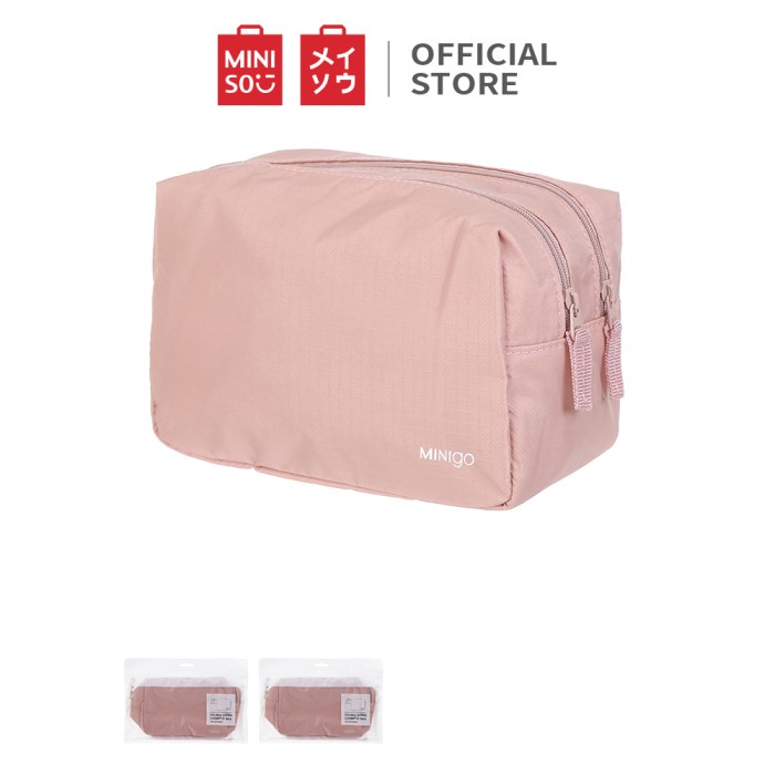 MINISO MINIGO Tas Kosmetik Portable Ritsleting Ganda (Merah Muda)