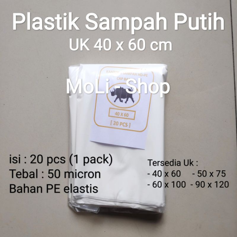 Kantong Plastik Sampah Putih uk 40x60 (20 pcs), trashbag/trash bag putih, kantong putih