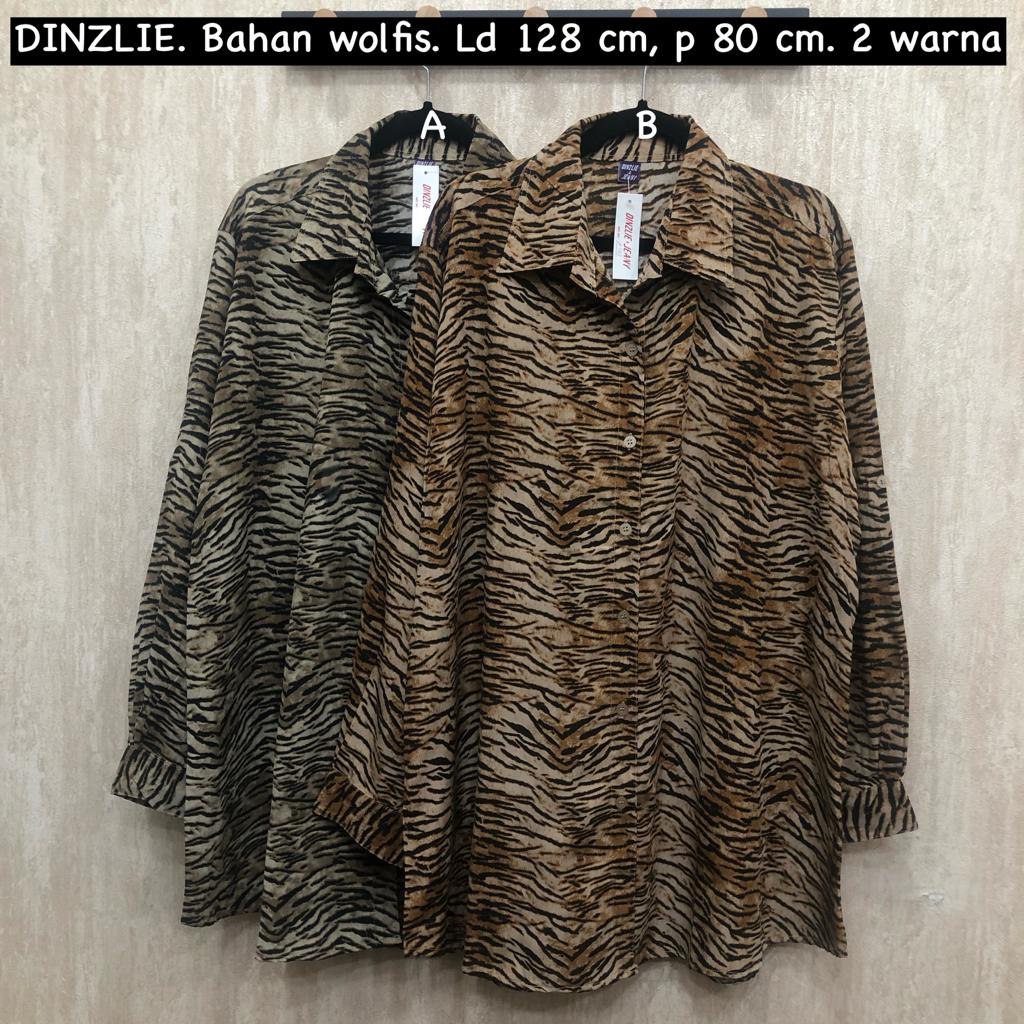 DINZLIE KEMEJA WANITA LENGAN PANJANG BAHAN WOLFIS MOTIF LEOPARD MACAN BIGSIZE JUMBO XXXL