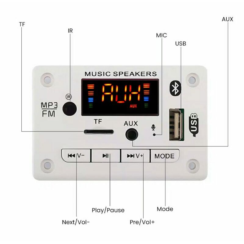 Kit Modul Mp3 Player Bluetooth 5.0 Digital Led Display 5V 12V - Putih