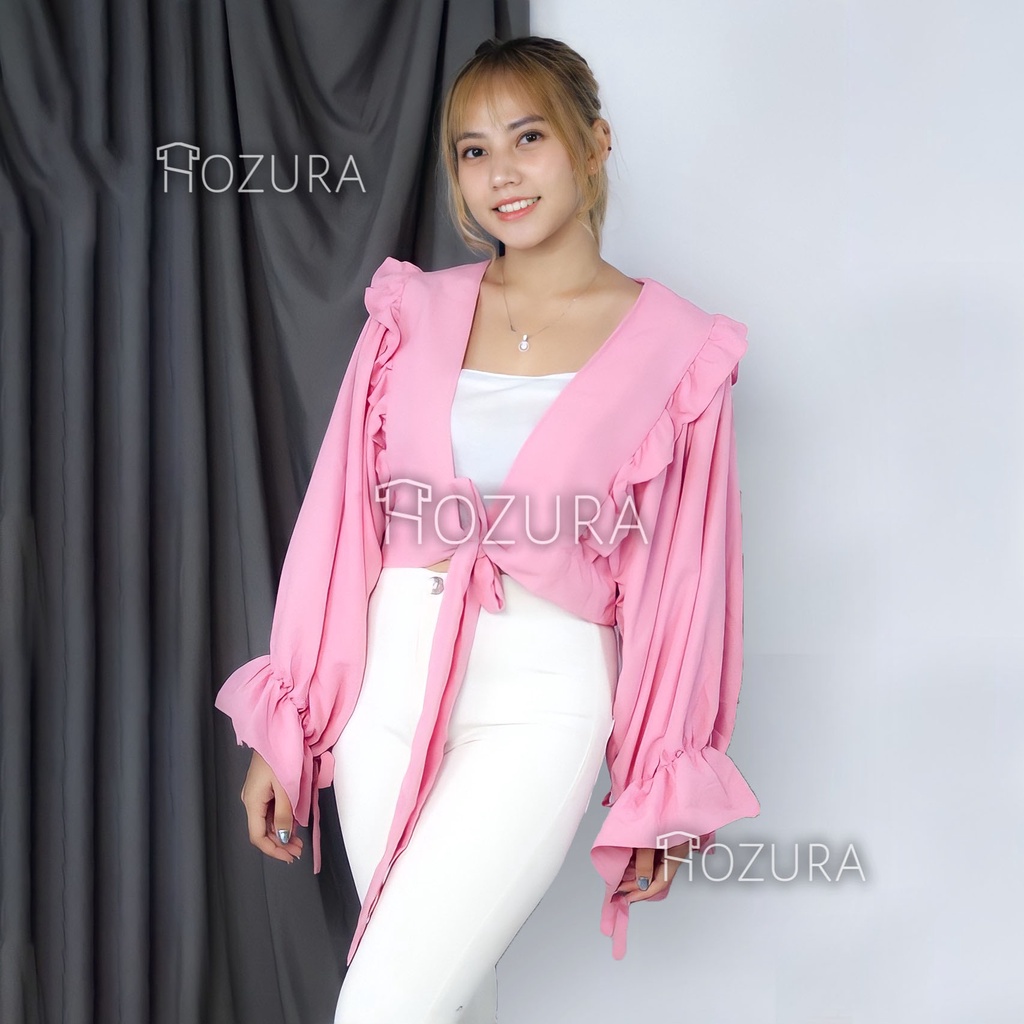 HOZURA - Outer Wanita Gracia - Luaran Wanita - Blouse Outer Wanita - Felecia Basic Outer Atasan Wanita - Kardigan Premium - Cardigan Korea Model Terbaru Murah - Outer Cardigan Wanita Bahan Moscrepe - Korean Style - Baju atasan Mewah COD Gratis Ongkir