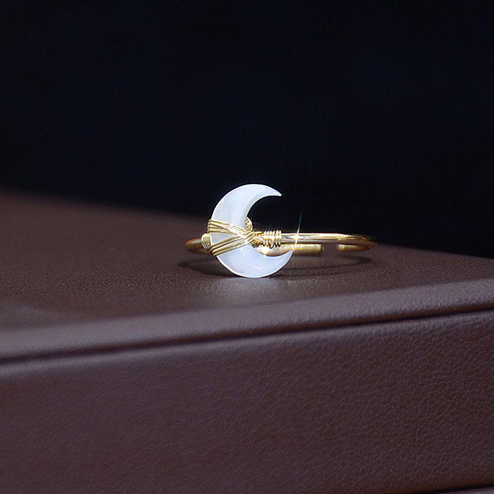 Mxbeauty Cincin Bulan Sabit Minimalis Vintage Hadiah Gadis Ultra-Halus Perhiasan Pernikahan Cincin Bulan Melengkung