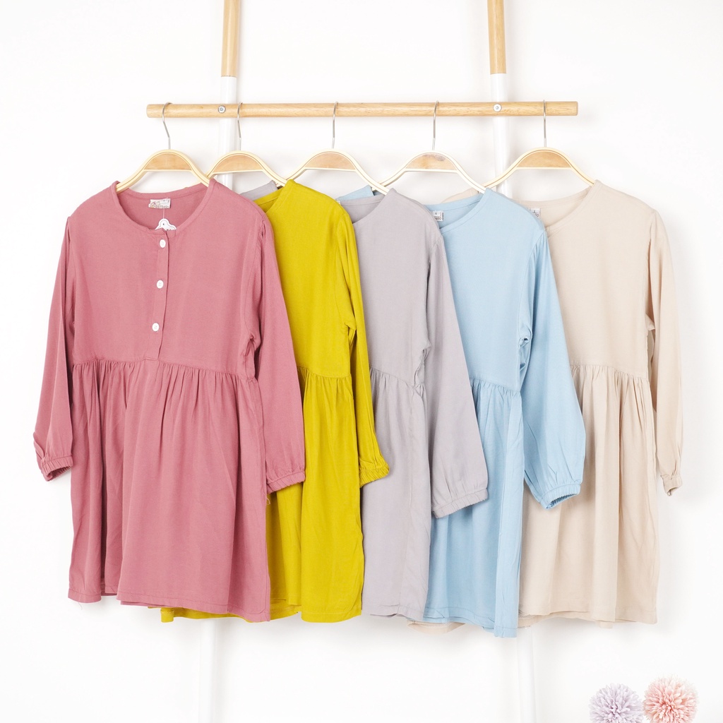 Baju Harian Home Dress One Set Rayon Polos Anak Perempuan