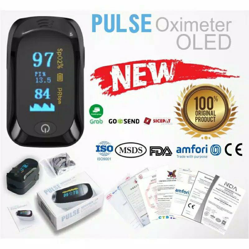 Oximeter Pulse Pengukur Kadar Oksigen Oksimeter Dalam Darah / Detak Jantung SPO2 Monitor LED