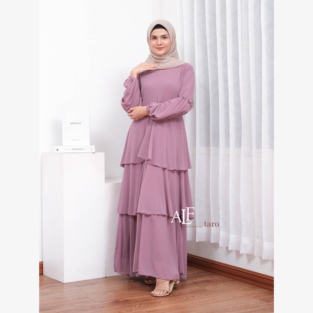 Taro Jelita Dress by Alfaina Gamis Susun Ceruty Babydoll