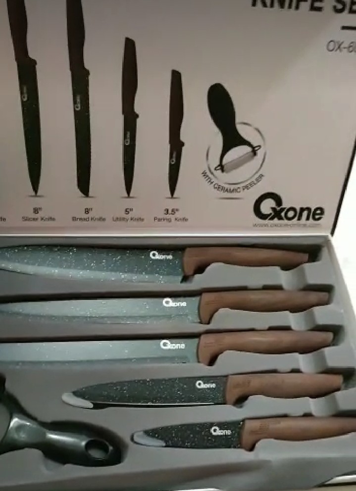 Oxone Ox 605 Pisau Set Black Marble 6 In 1