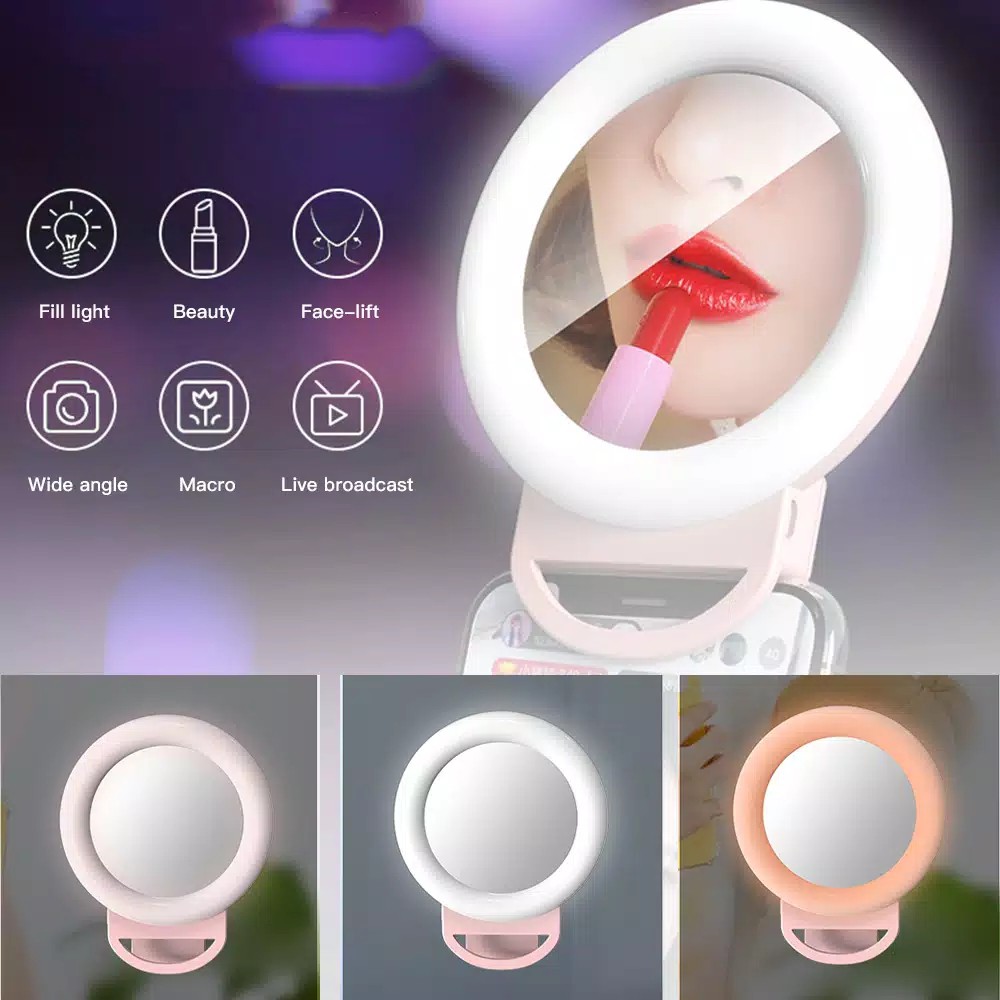 RING Light Portable Led Kaca mirror Makeup Clip on Lampu Selfie