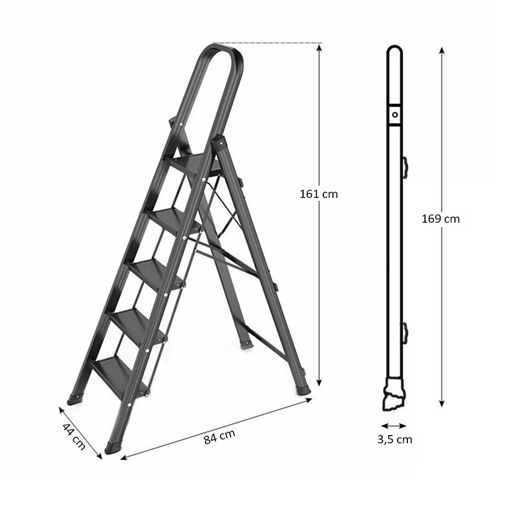 HOVELSHOP Tangga Besi Lipat Hitam Kokoh 5 6 Step Holder Household Ladder