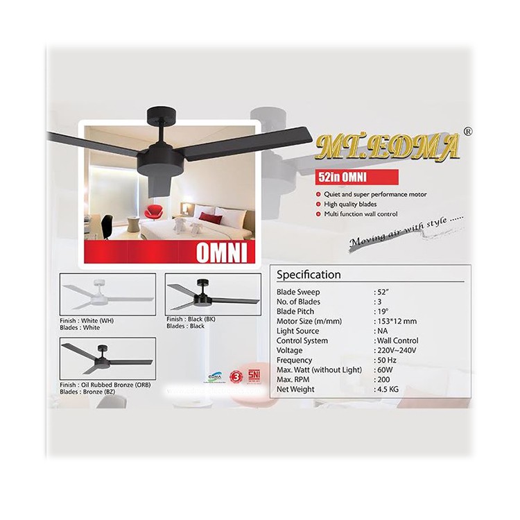 MT EDMA 52IN OMNI Kipas Ceiling Fan / Kipas Plafon Dengan Wall Control