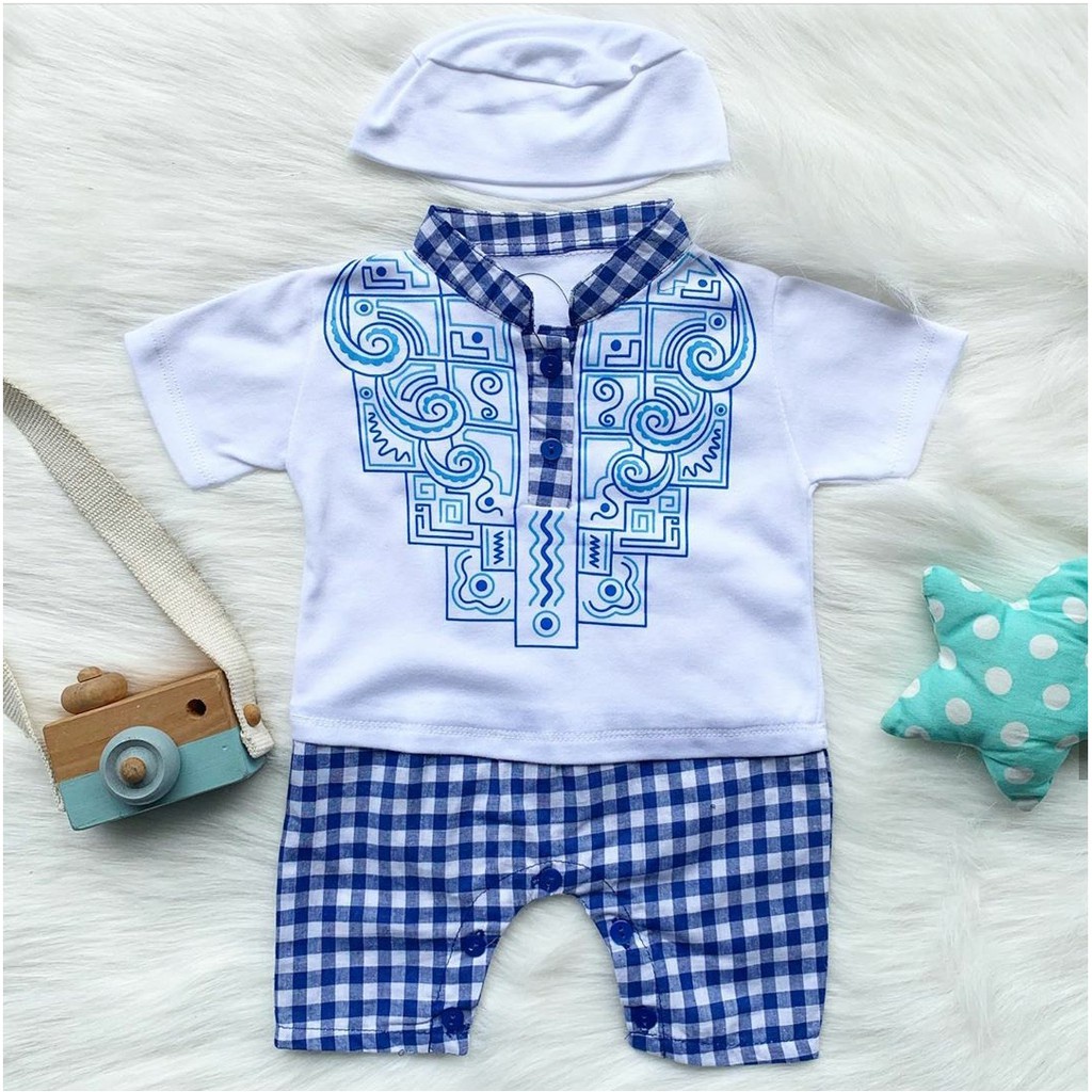 MAFAZABABY Set Jumper Romper Koko Bayi Baju Muslim Anak Bayi Laki-laki Newborn Koko Aqiqah(0-6bulan)-Abizar (putih)