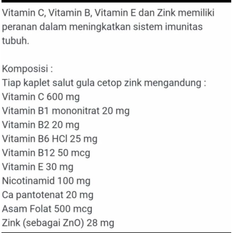 Cetop Zink Vitamin C 600 mg multivitamin dan Zinc 100 kaplet