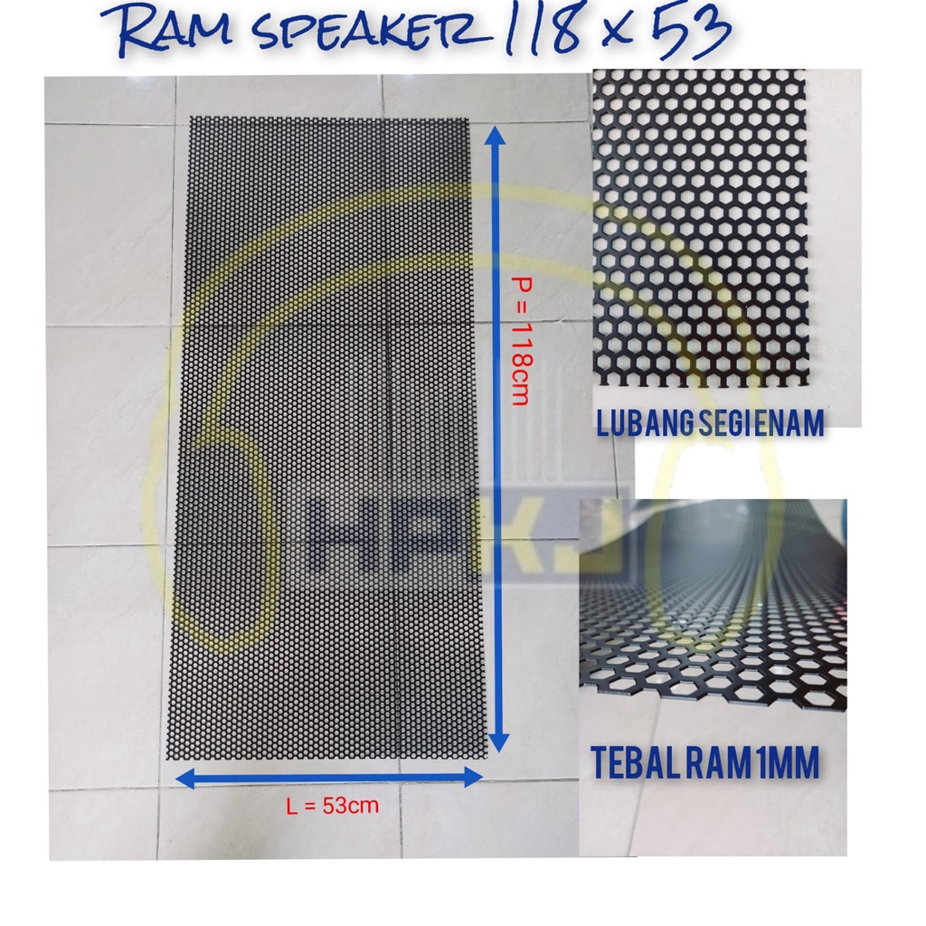 GRILL RAM BOX SPEAKER 118 x 53 TEBAL grill hitam segi enam 118x53cm Tebal