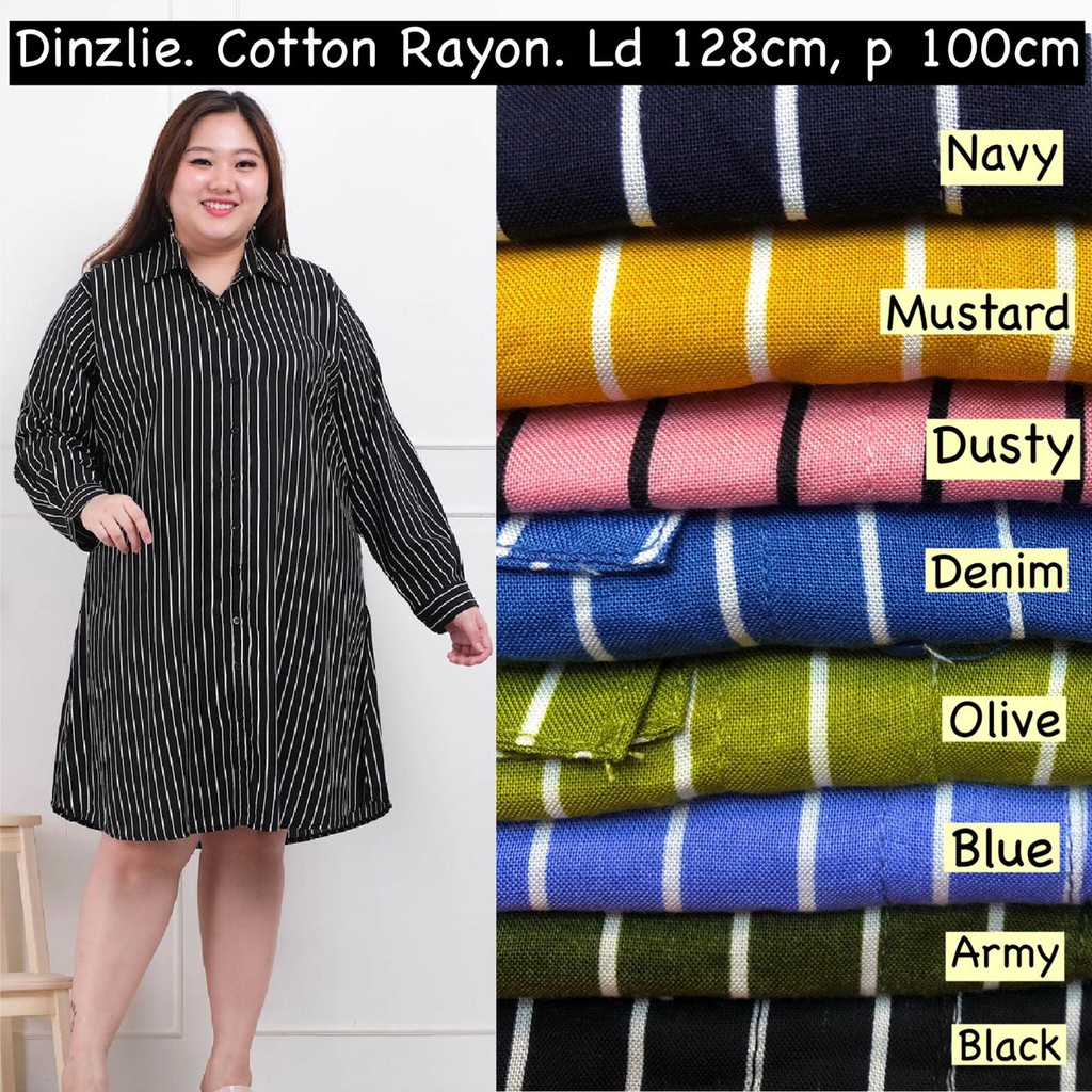 Dinzlie Kemeja Panjang Wanita Motif Salur Rayon