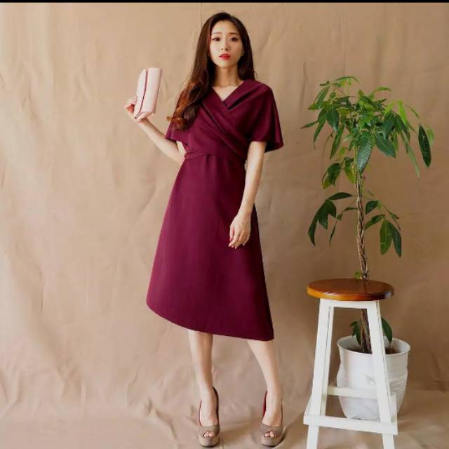 Party Dress Scuba Oversize Dress Warna Maroon