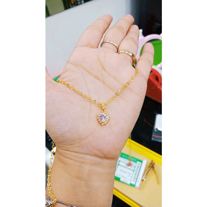 KALUNG NORI LIONTIN LOVE M. PINK WANITA GOLD PERAK 925 DILAPISI EMAS 24 KARAT