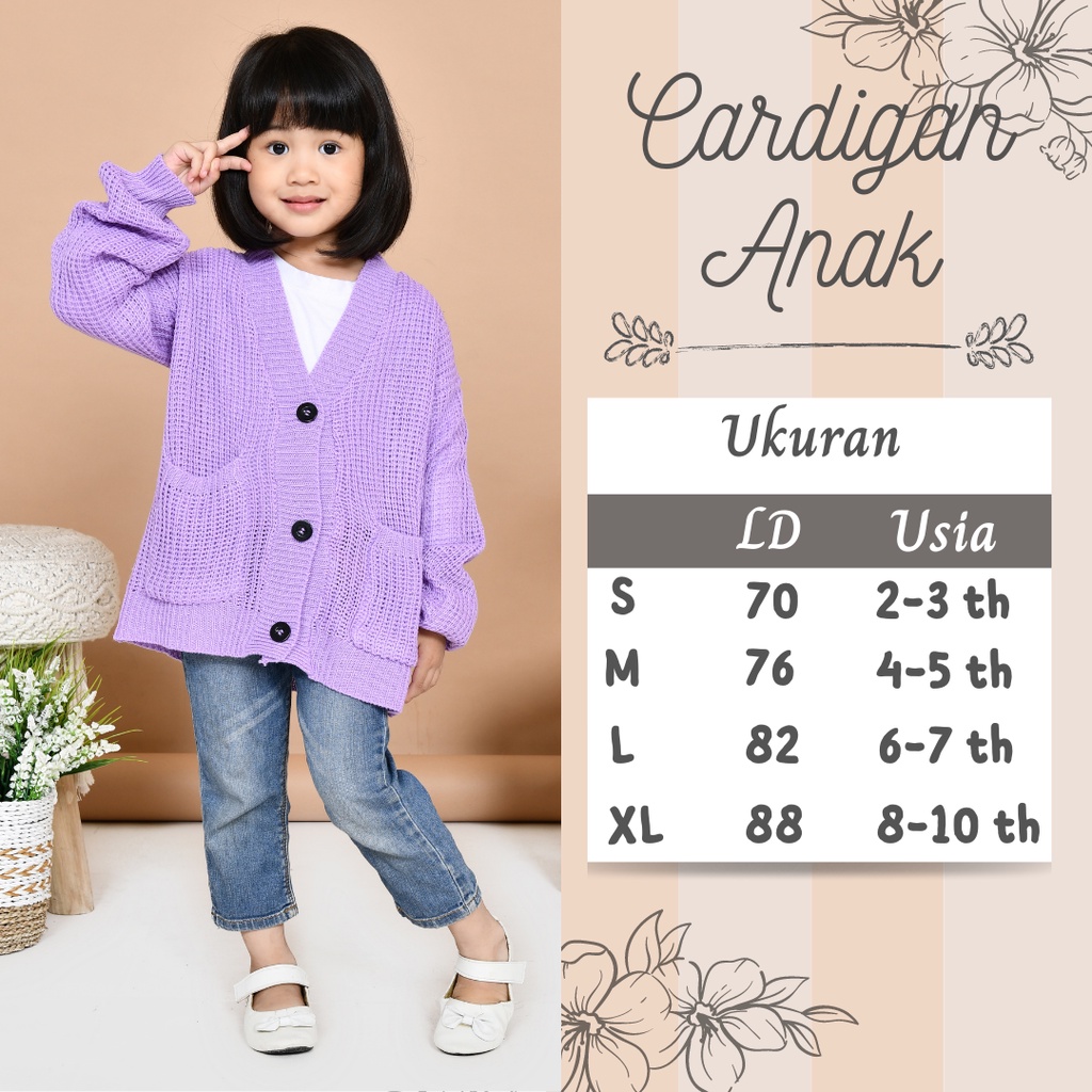 LOCY Sweater Cardigan Rajut Lilac Anak Usia 2-10 Tahun Rajut Halus Premium / Cardigan Rajut Anak Per