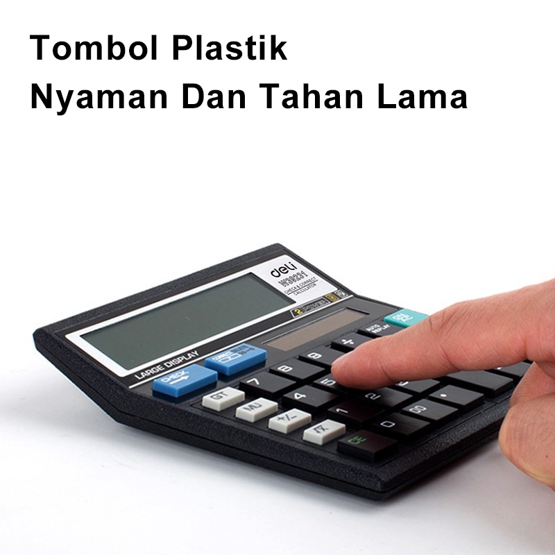 Deli Kalkulator 12 Digit Kalkulator Mini 120 Langkah Cek Layar LCD Tenaga Baterai / Energi Cahaya Desktop Calculator