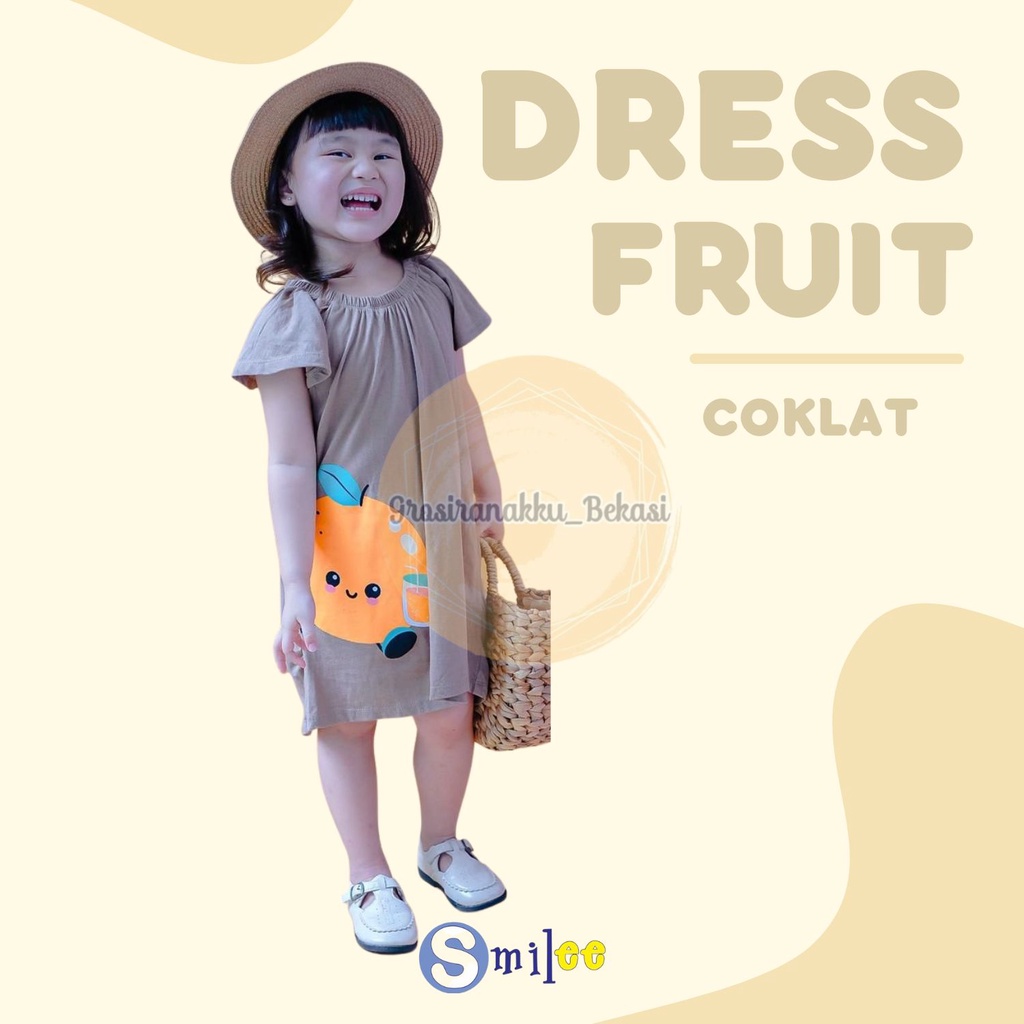 Dress Anak Smilee Fruit Warna Coklat Size 1-5Thn