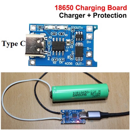 TP4056 5V USB Type C 1A CHARGING Charger BMS BATTERY Baterai Lithium 18650 Li-Ion + modul Proteksi Protection