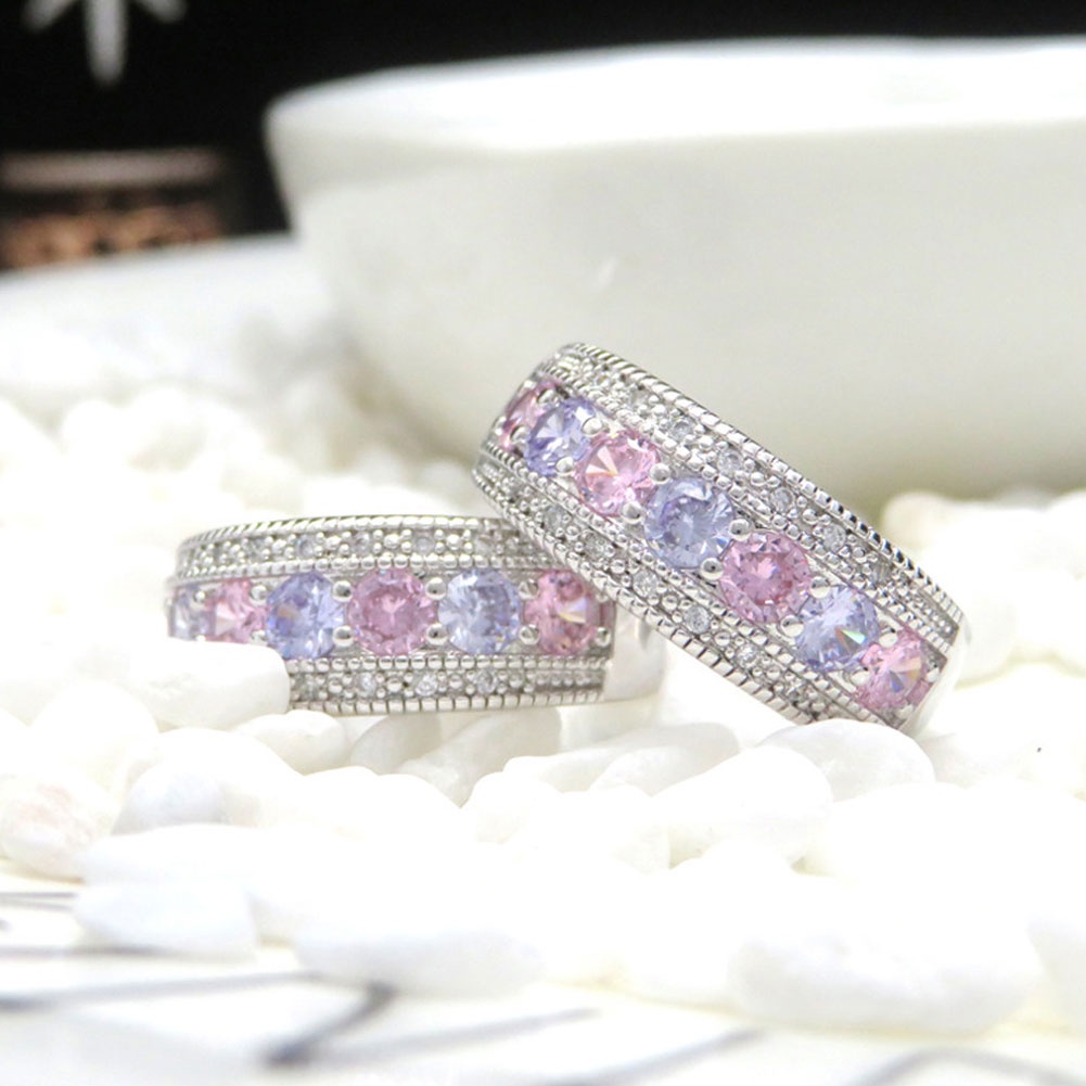 Hu Hu Hu Hu Hu Alat Bantu Pasang Kacamata♡ Cincin Kawin / Tunangan Hias Kristal Cubic Zirconia Warna-Warni Untuk Wanita