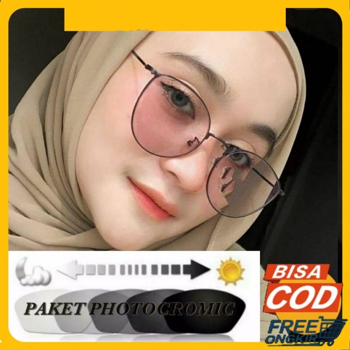 KACAMATA PHOTOCROMIC BLUERAY ANTI - RADIASI FRAME OPTIK TITANIUM REALPICT UNISEX - SPRING STYLE