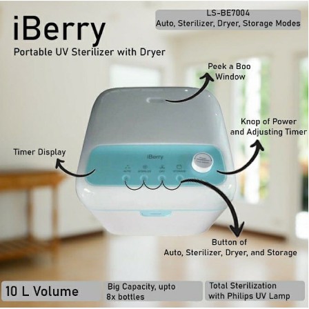 iBerry LS-BE704 Sterilizer Portable UV dengan Pengering untuk Botol Bayi dan Peralatan Makan