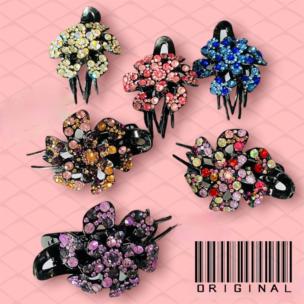 VS BG - Jepitan bunga jepit rambut dewasa pesta crystal sanggul manik modern aksesoris hiasan fashion rambut CLIP GEMMA IMPORT