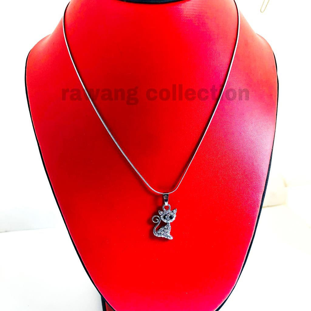 Kalung silver belut fashion wanita plus liontin kucing