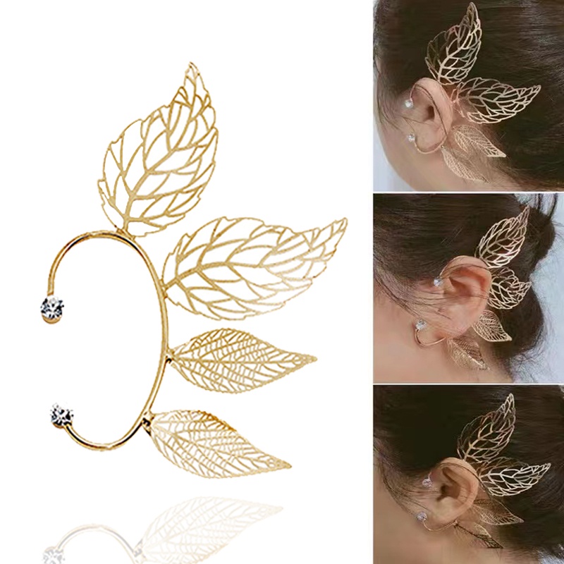 1 Pc Anting Klip Bentuk Daun Maple Bahan Zircon Gaya Retro